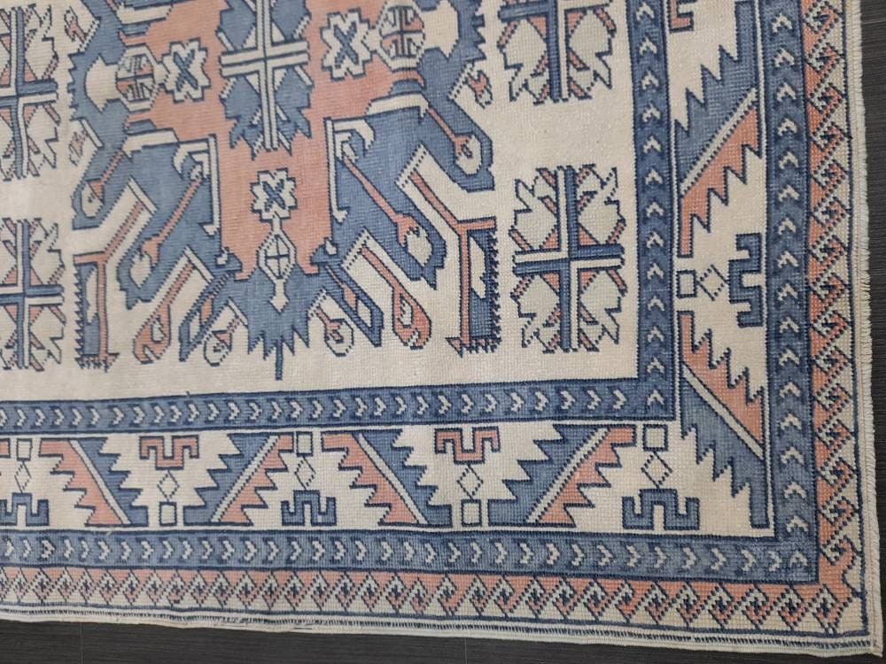 Blue Turkish Runner Rug 4' 7" x 6' 6" Hand-Knotted | No. WR66170