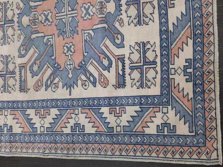 Blue Turkish Runner Rug 4' 7" x 6' 6" Hand-Knotted | No. WR66170