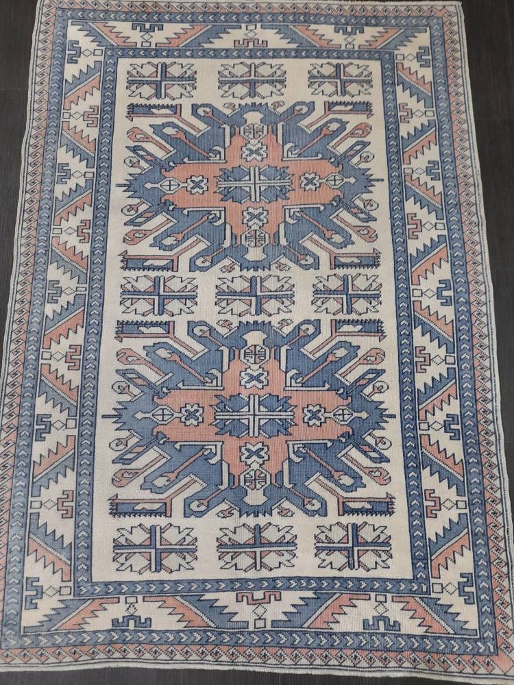 Blue Turkish Runner Rug 4' 7" x 6' 6" Hand-Knotted | No. WR66170