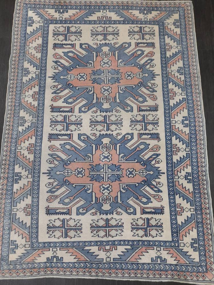 Blue Turkish Runner Rug 4' 7" x 6' 6" Hand-Knotted | No. WR66170