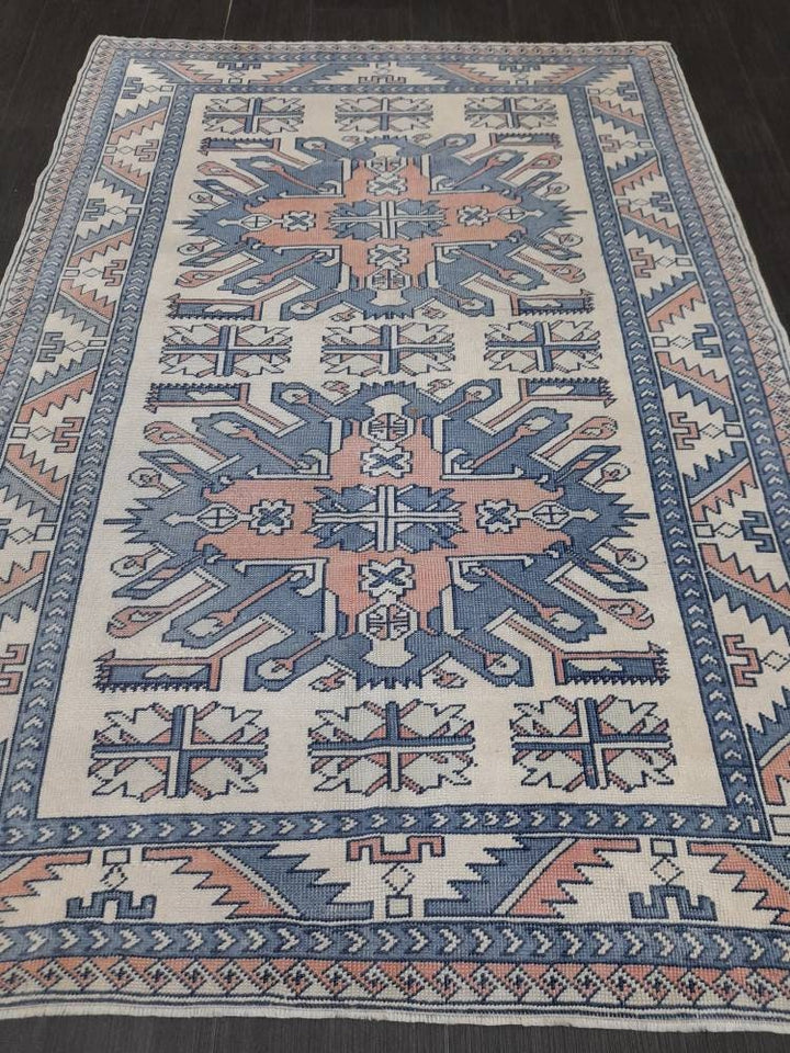 Blue Turkish Runner Rug 4' 7" x 6' 6" Hand-Knotted | No. WR66170