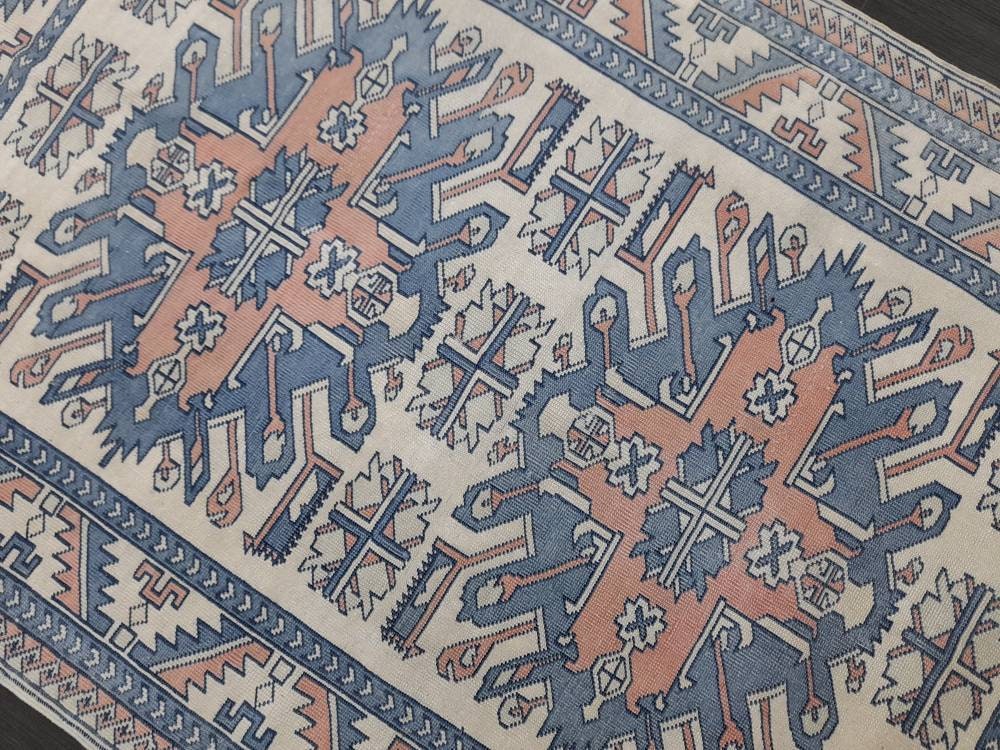 Blue Turkish Runner Rug 4' 7" x 6' 6" Hand-Knotted | No. WR66170