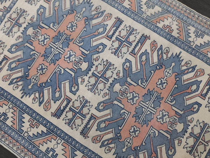 Blue Turkish Runner Rug 4' 7" x 6' 6" Hand-Knotted | No. WR66170