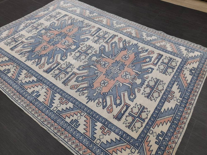 Blue Turkish Runner Rug 4' 7" x 6' 6" Hand-Knotted | No. WR66170
