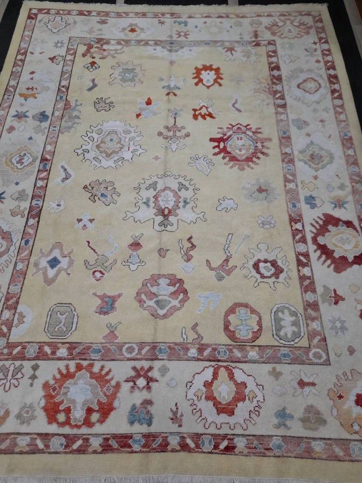 Beige Turkish Oushak Rug 9' x 12' 1" Hand-Knotted view 9