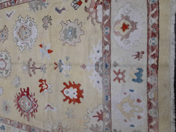 Beige Turkish Oushak Rug 9' x 12' 1" Hand-Knotted field