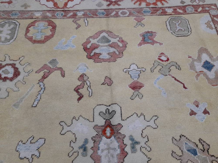 Beige Turkish Oushak Rug 9' x 12' 1" Hand-Knotted close-up