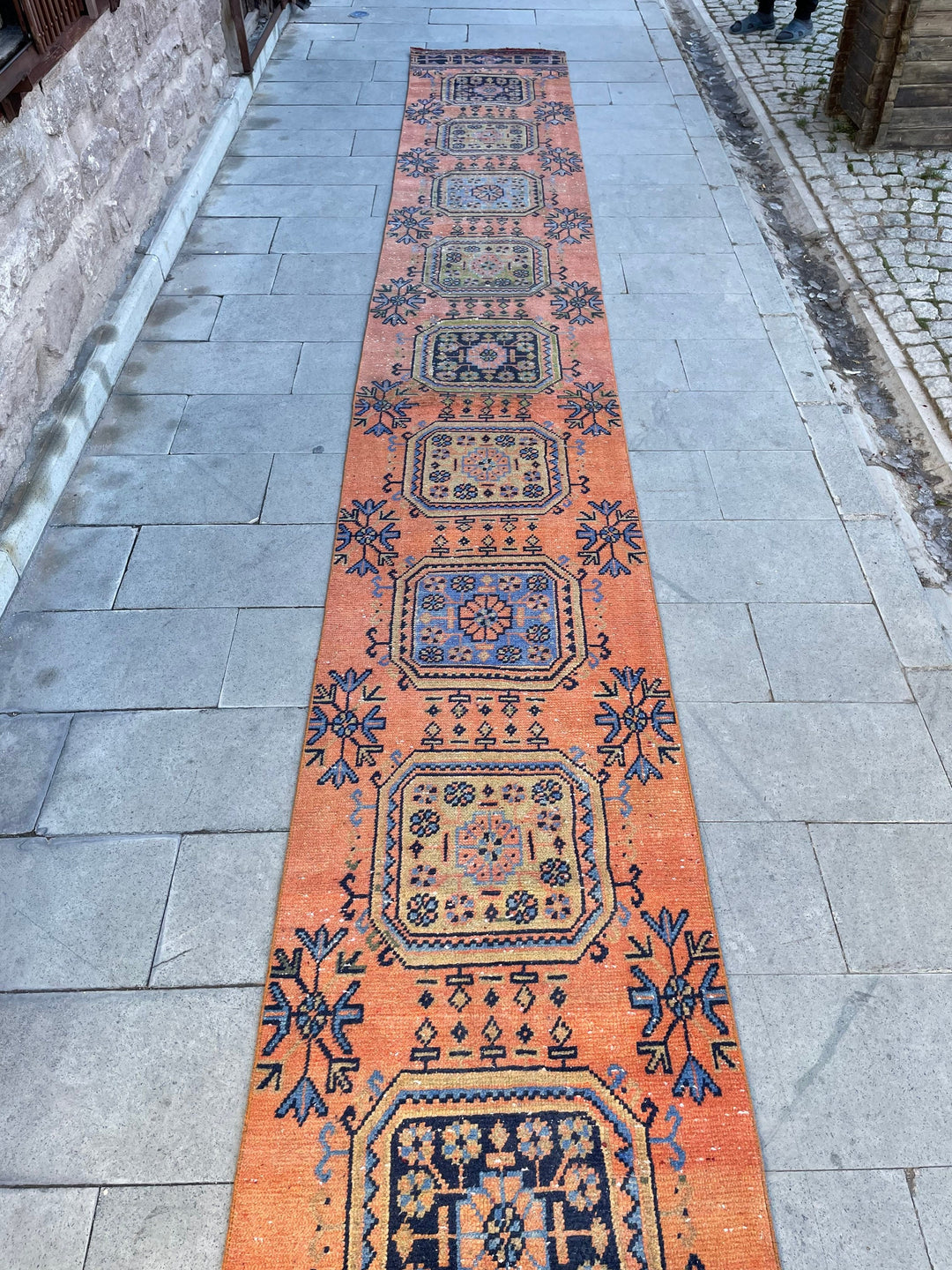 Beige Turkish Runner Rug 2' 7" x 19' 8" Hand-Knotted close-up