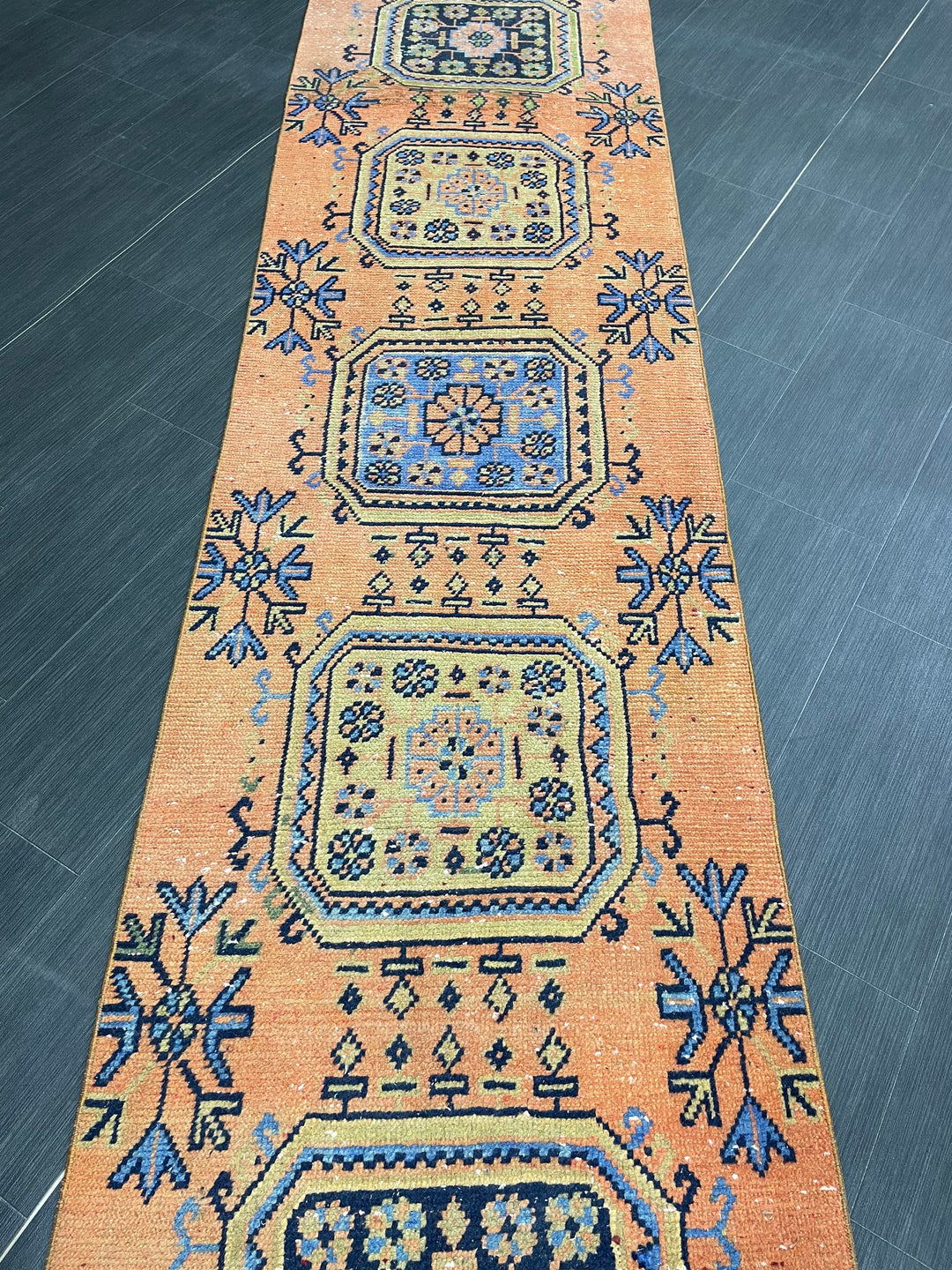 Beige Turkish Runner Rug 2' 7" x 19' 8" Hand-Knotted reverse