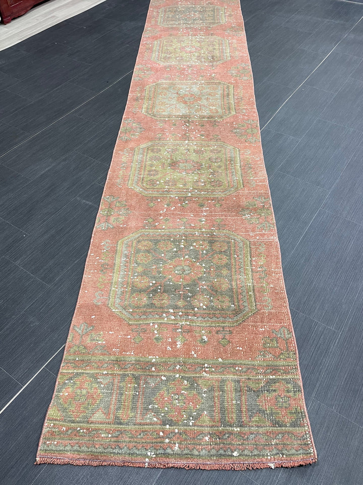 Beige Turkish Runner Rug 2' 4" x 19' 1" Hand-Knotted border