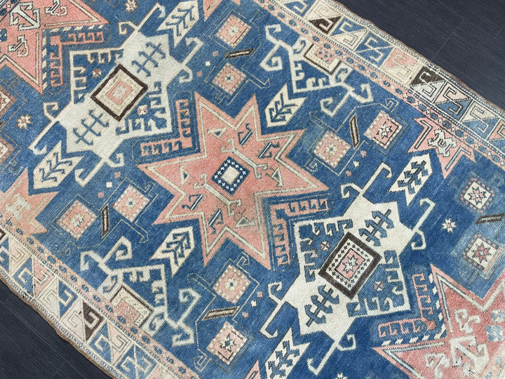 Blue Turkish Runner Rug 4' 8" x 7' 5" Hand-Knotted | No. WR75399