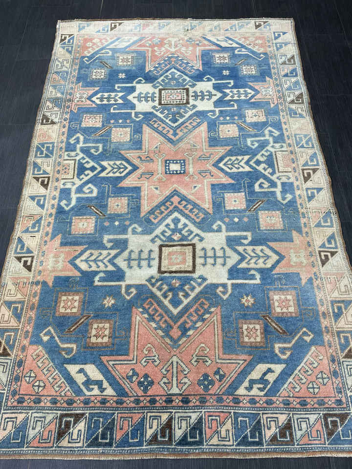 Blue Turkish Runner Rug 4' 8" x 7' 5" Hand-Knotted | No. WR75399