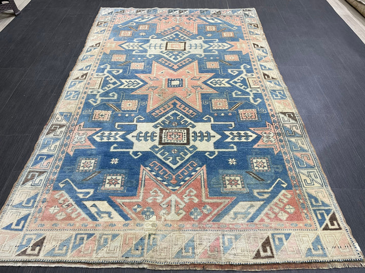 Blue Turkish Runner Rug 4' 8" x 7' 5" Hand-Knotted | No. WR75399
