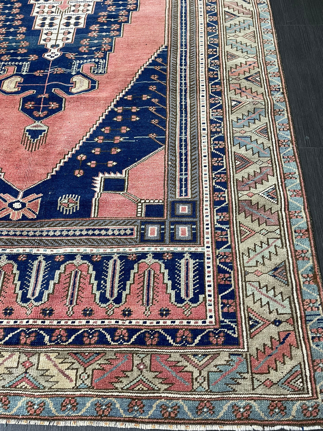 Pink Turkish Runner Rug 4' 8" x 9' 7" Hand-Knotted field