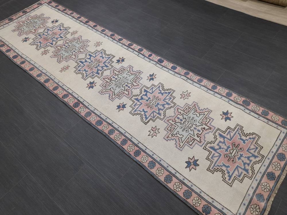 Beige Turkish Runner Rug 2' 7" x 9' Hand-Knotted
