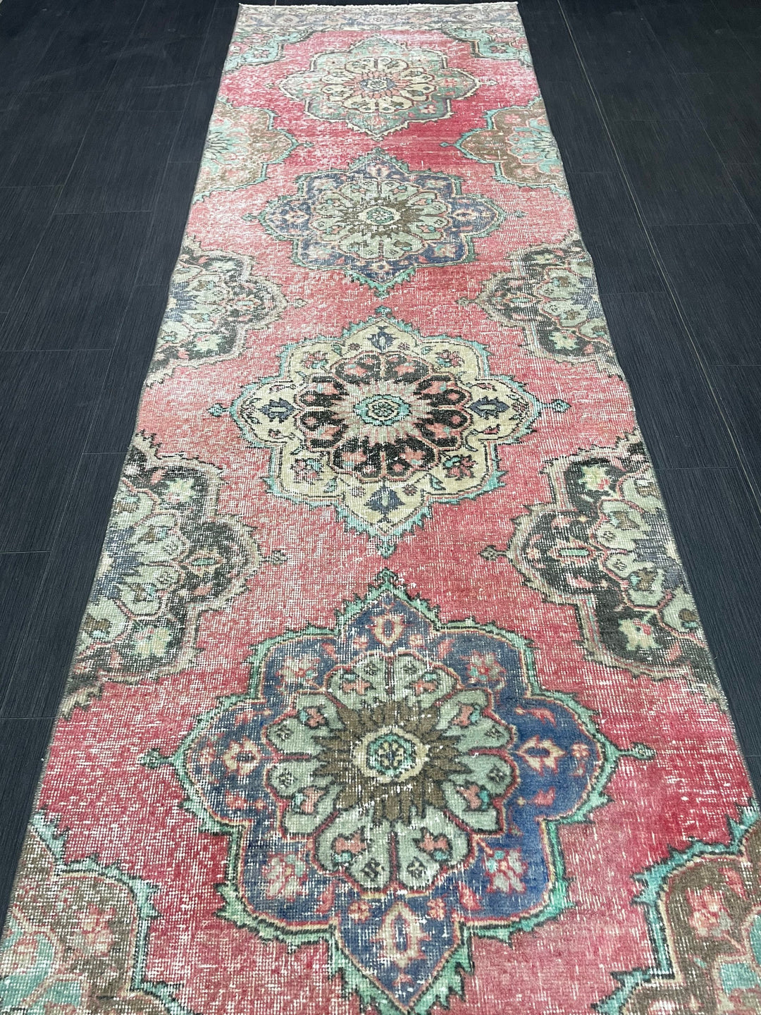Beige Turkish Runner Rug 3' x 12' 6" Hand-Knotted close-up