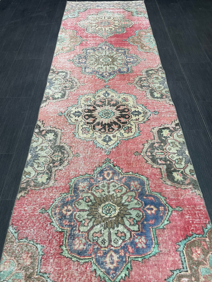 Beige Turkish Runner Rug 3' x 12' 6" Hand-Knotted close-up