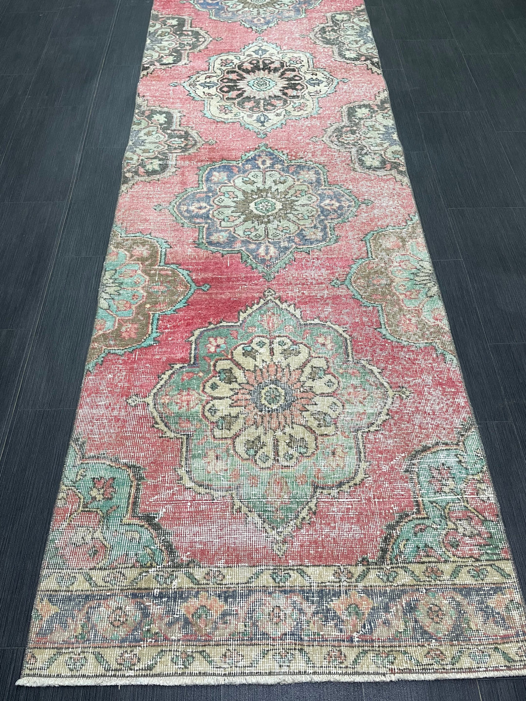 Beige Turkish Runner Rug 3' x 12' 6" Hand-Knotted border