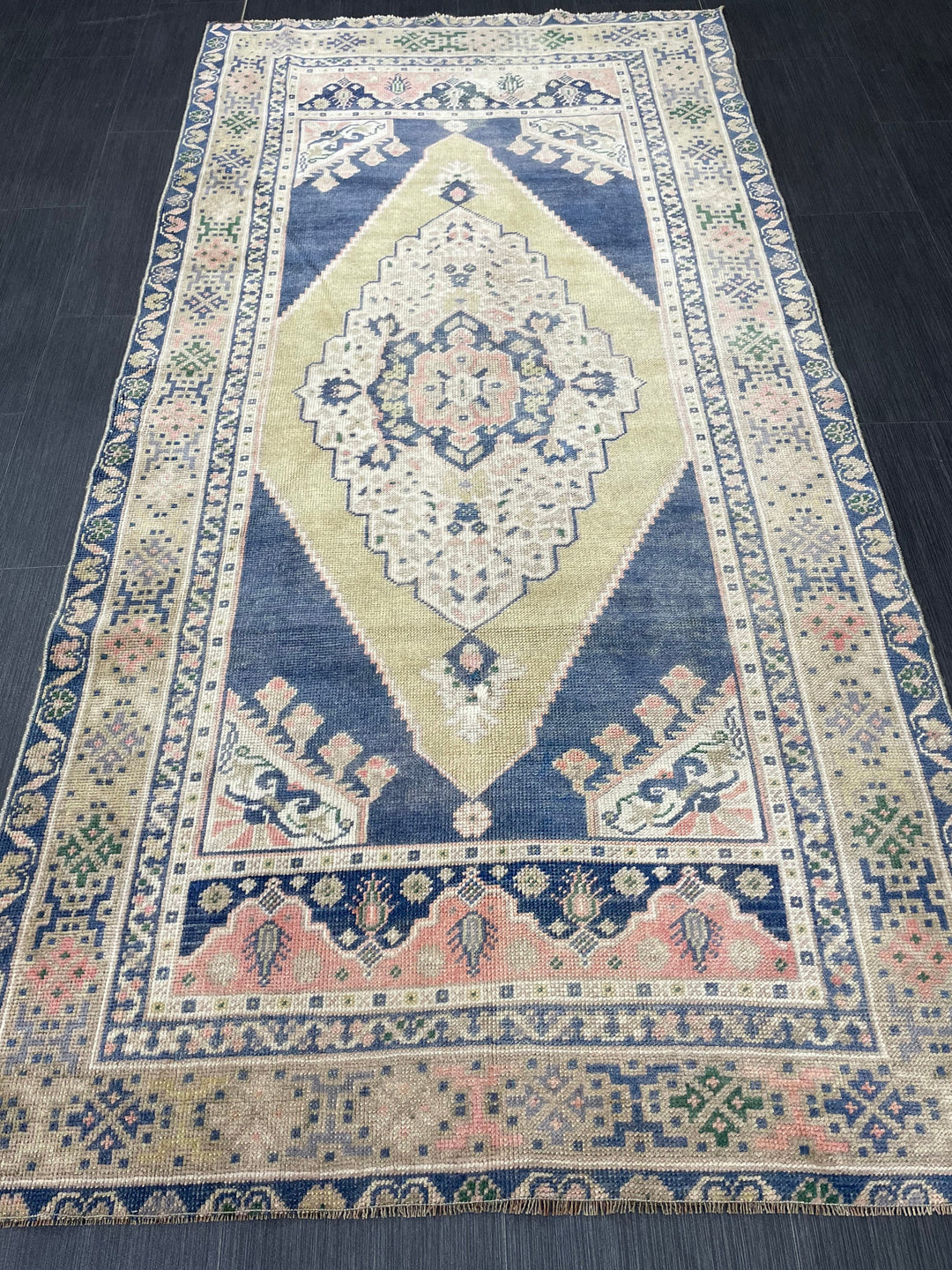 Beige Turkish Runner Rug 3' 5" x 6' 11" Hand-Knotted close-up