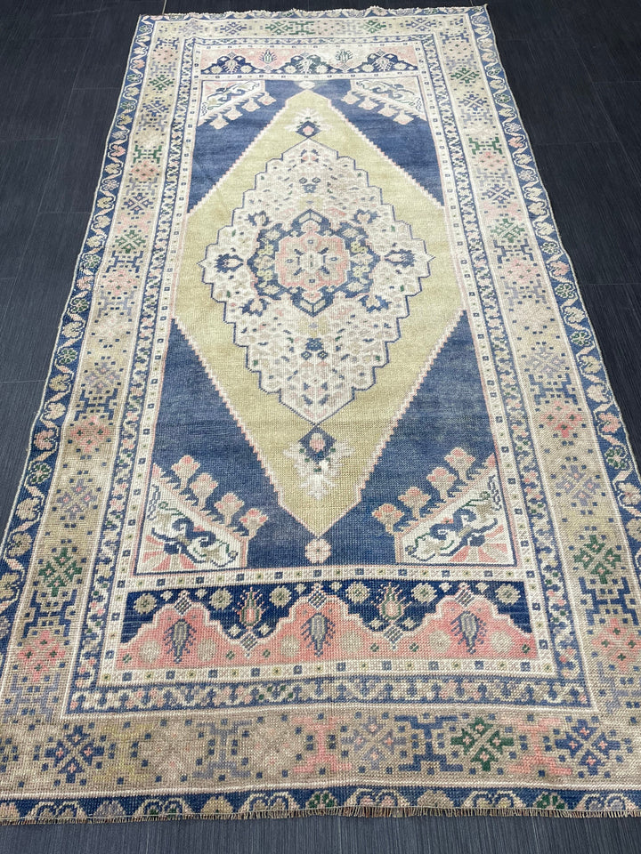 Beige Turkish Runner Rug 3' 5" x 6' 11" Hand-Knotted close-up