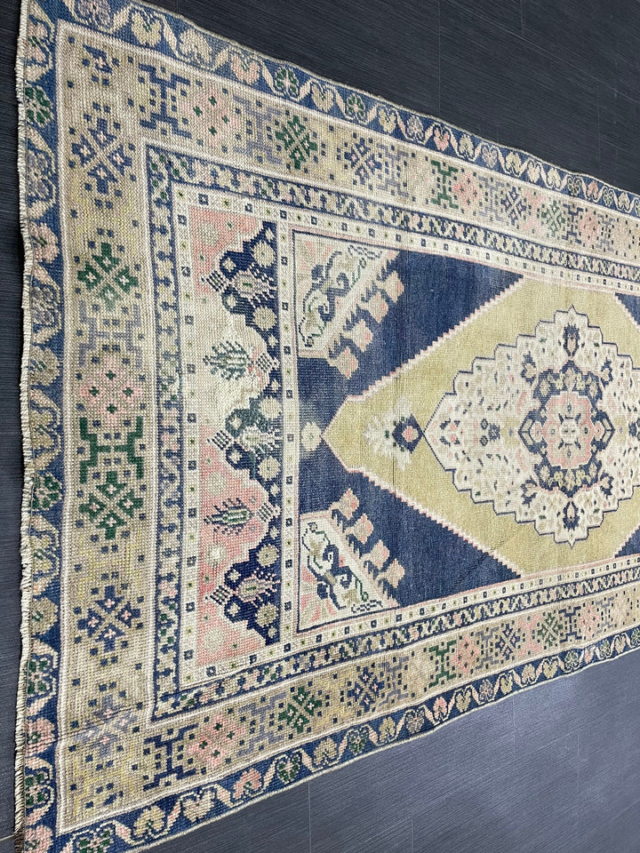 Beige Turkish Runner Rug 3' 5" x 6' 11" Hand-Knotted field