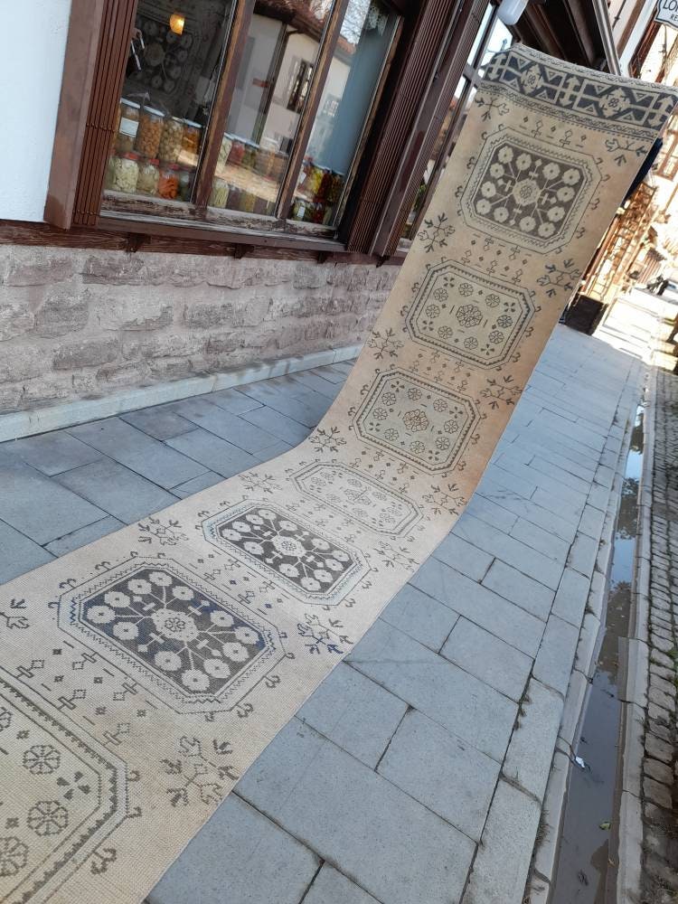 Beige Turkish Runner Rug 2' 11" x 23' 2" Hand-Knotted