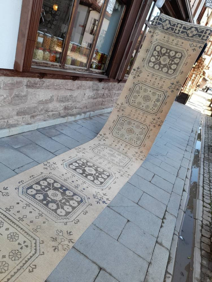 Beige Turkish Runner Rug 2' 11" x 23' 2" Hand-Knotted