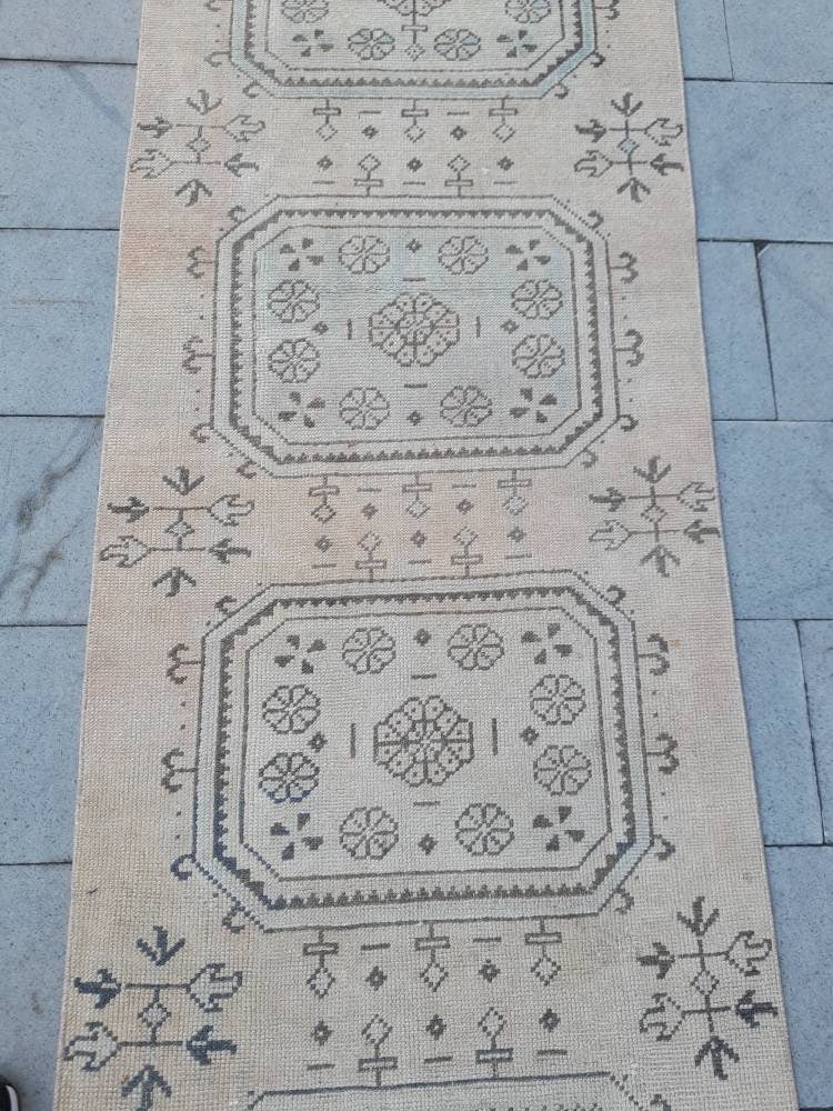 Beige Turkish Runner Rug 2' 11" x 23' 2" Hand-Knotted close-up