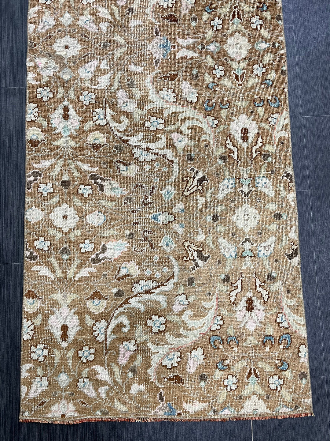 Beige Turkish Runner Rug 2' 5" x 8' 6" Hand-Knotted texture