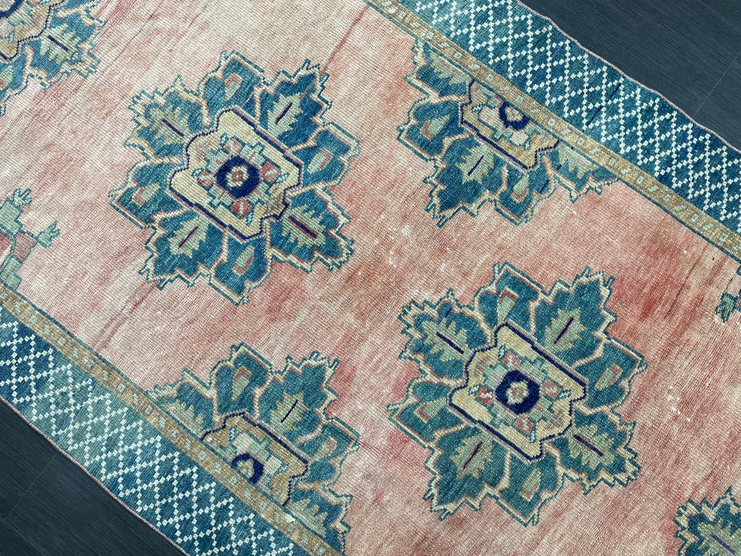 Green Turkish Runner Rug 4' 3" x 10' 1" Hand-Knotted | No. WR88261