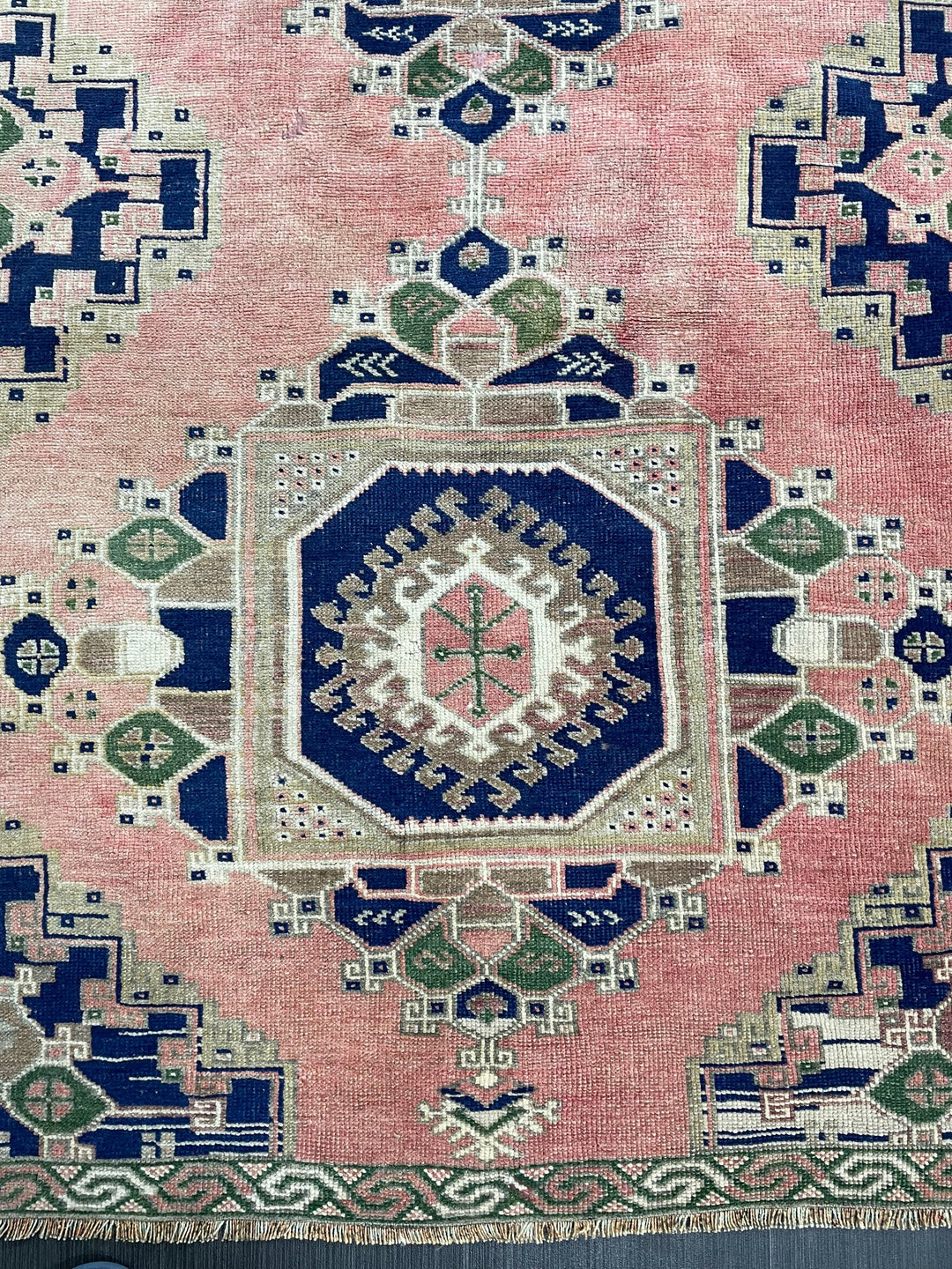 Navy Turkish Runner Rug 3' 8" x 8' 4" Hand-Knotted close-up