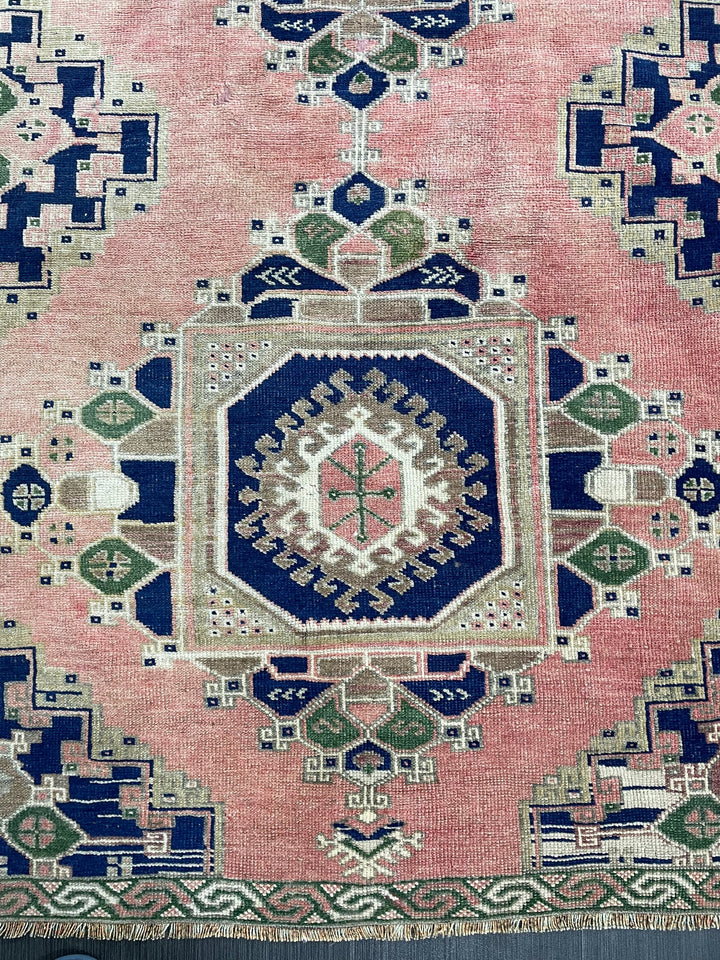 Navy Turkish Runner Rug 3' 8" x 8' 4" Hand-Knotted close-up