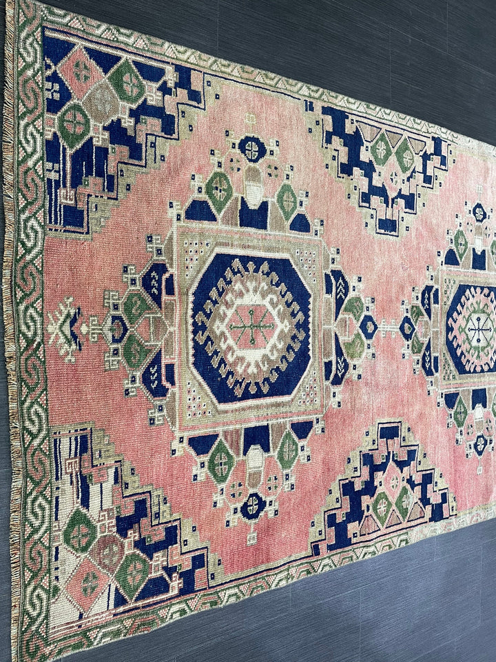 Navy Turkish Runner Rug 3' 8" x 8' 4" Hand-Knotted texture