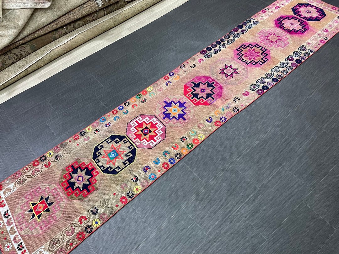 Beige Turkish Runner Rug 2' 8" x 13' Hand-Knotted