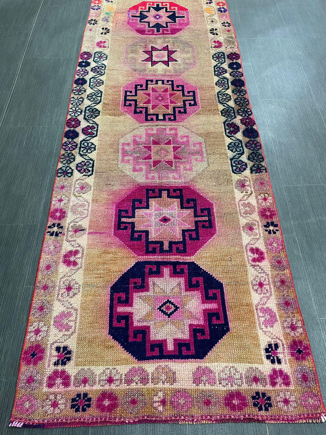 Beige Turkish Runner Rug 2' 8" x 13' Hand-Knotted pattern