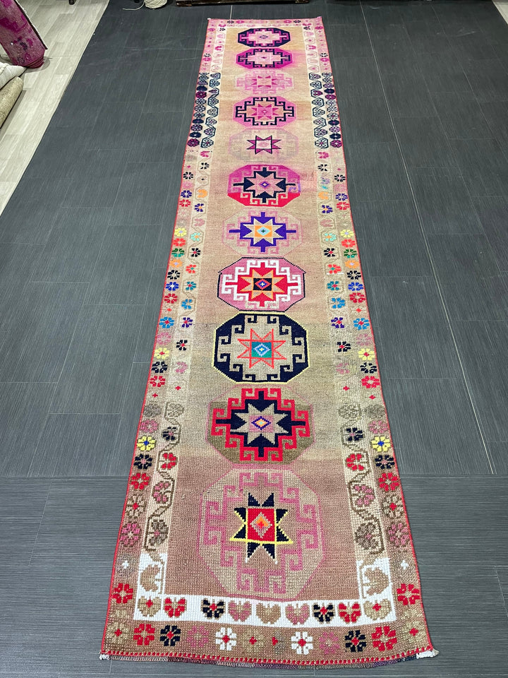 Beige Turkish Runner Rug 2' 8" x 13' Hand-Knotted reverse