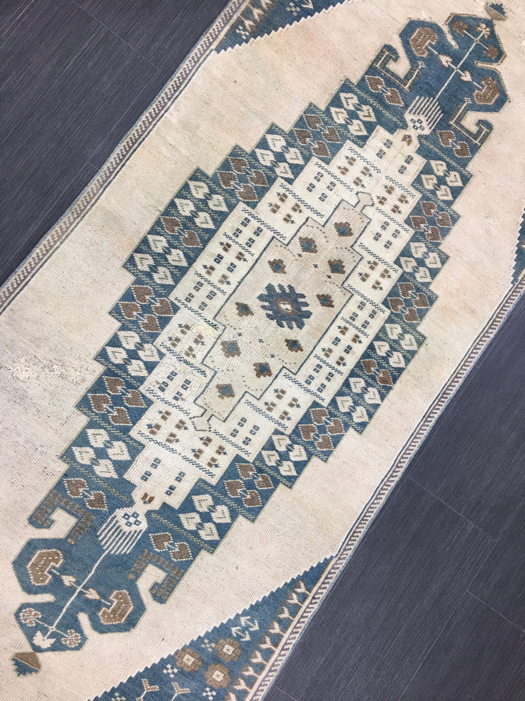 Beige Turkish Runner Rug 2' 10" x 9' 11" Hand-Knotted reverse
