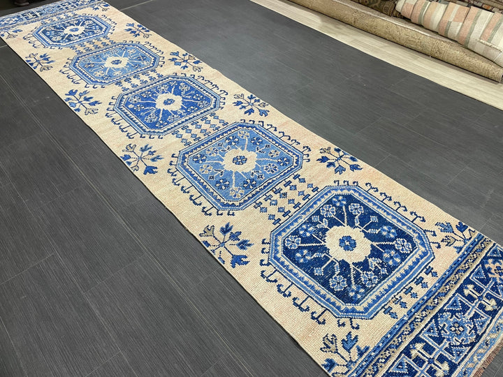 Blue Turkish Runner Rug 2' 9" x 12' 1" Hand-Knotted | No. WR16098