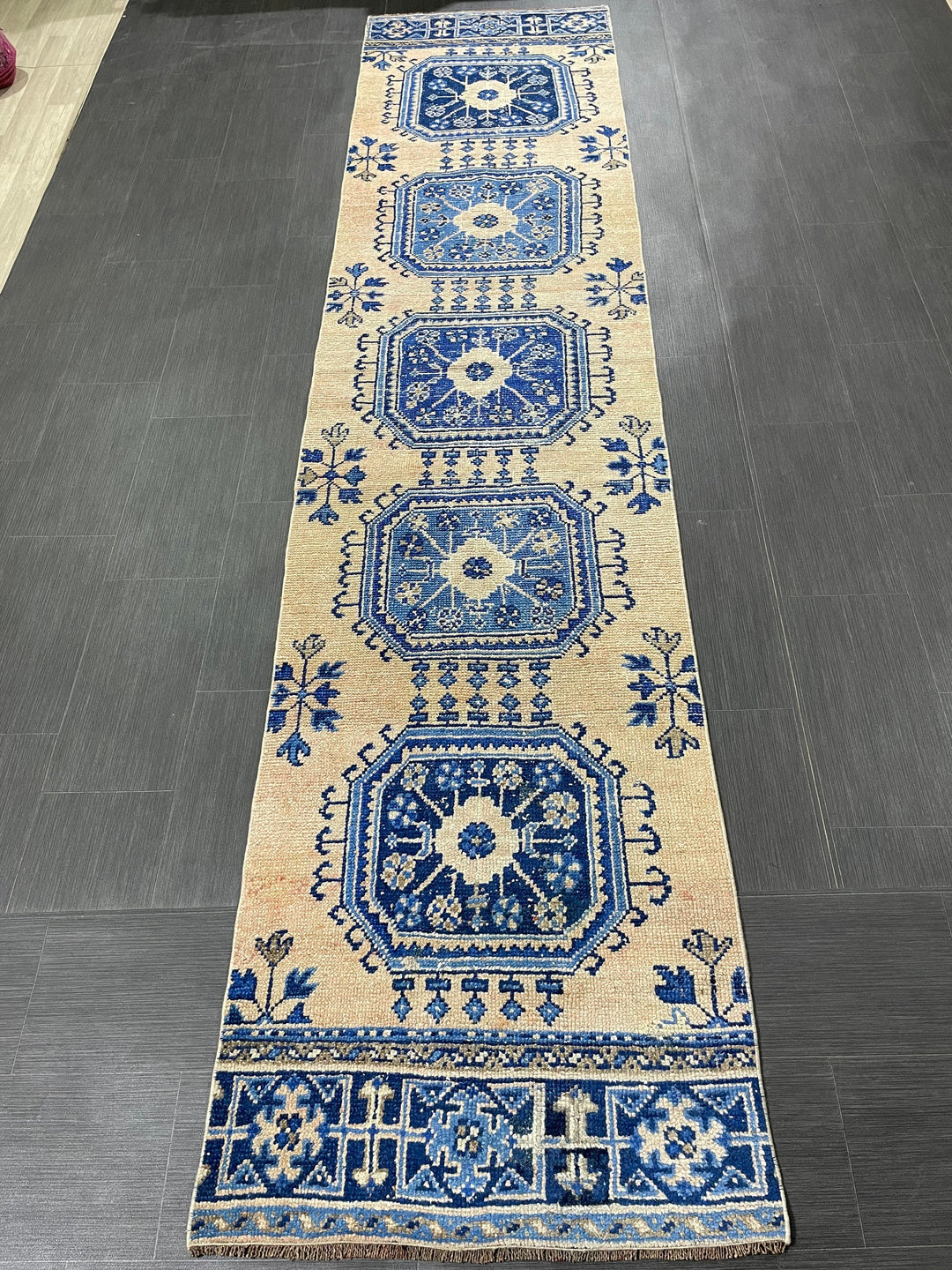 Blue Turkish Runner Rug 2' 9" x 12' 1" Hand-Knotted | No. WR16098