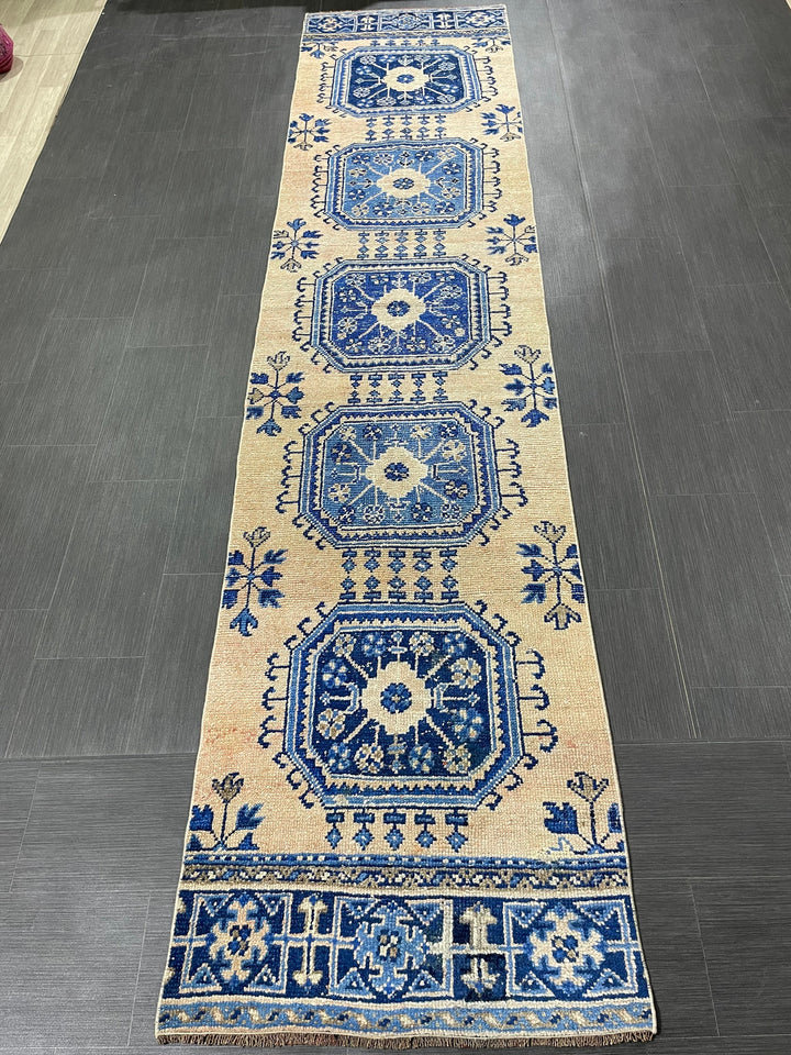 Blue Turkish Runner Rug 2' 9" x 12' 1" Hand-Knotted | No. WR16098