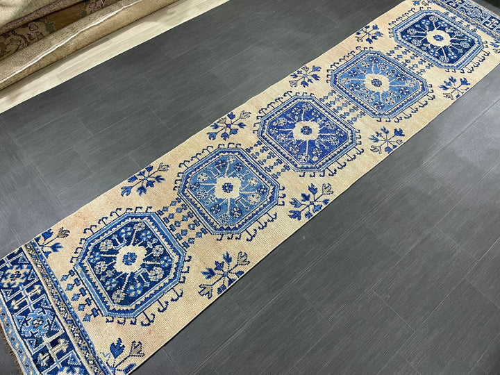 Blue Turkish Runner Rug 2' 9" x 12' 1" Hand-Knotted | No. WR16098