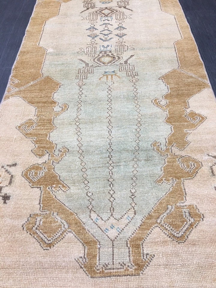 Beige Turkish Runner Rug 2' 7" x 14' Hand-Knotted detail