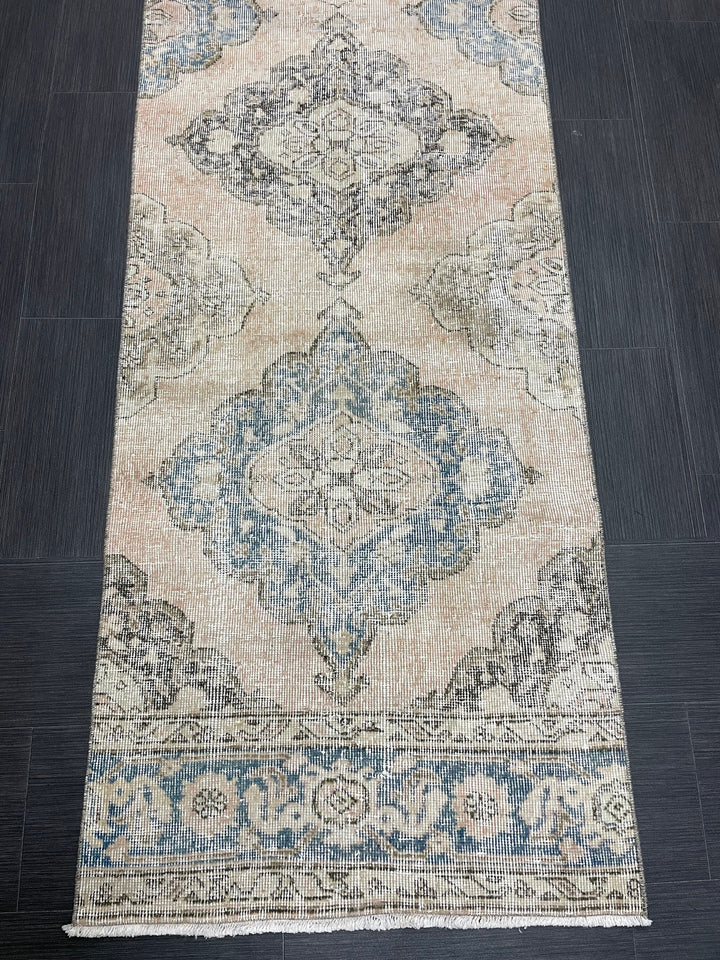Beige Turkish Runner Rug 2' 8" x 12' 5" Hand-Knotted pattern