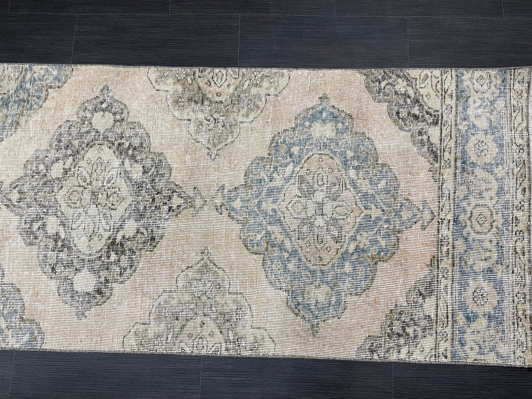 Beige Turkish Runner Rug 2' 8" x 12' 5" Hand-Knotted border