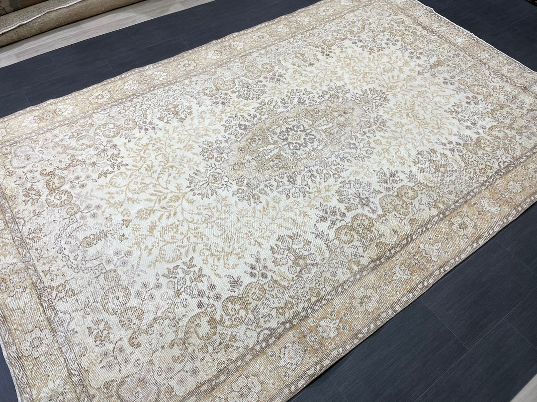 Beige Turkish Oushak Rug 6' 6" x 10' 4" Hand-Knotted