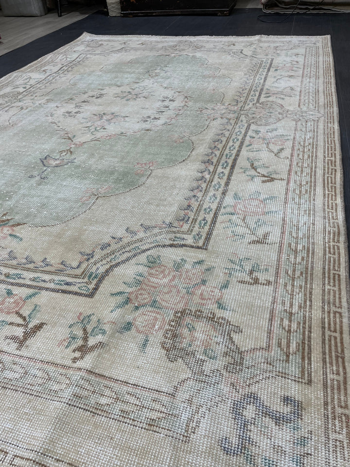 Green Turkish Runner Rug 5' 11" x 8' 11" Hand-Knotted | No. WR62038