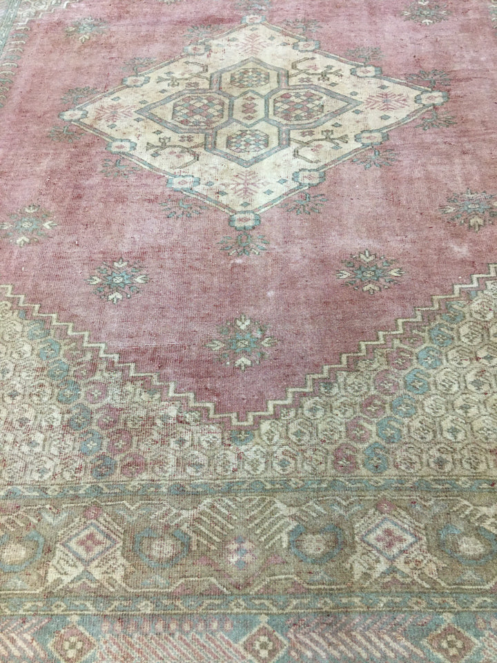 Blue Turkish Runner Rug 6' 7" x 8' 6" Hand-Knotted | No. WR54140