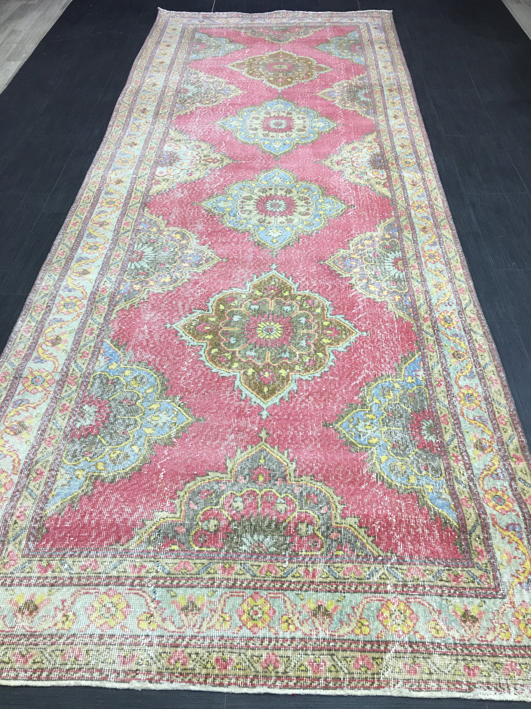Beige Turkish Runner Rug 4' 11" x 12' 11" Hand-Knotted field