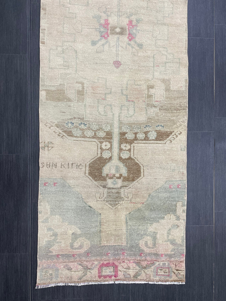 Beige Turkish Runner Rug 2' 6" x 11' 7" Hand-Knotted close-up