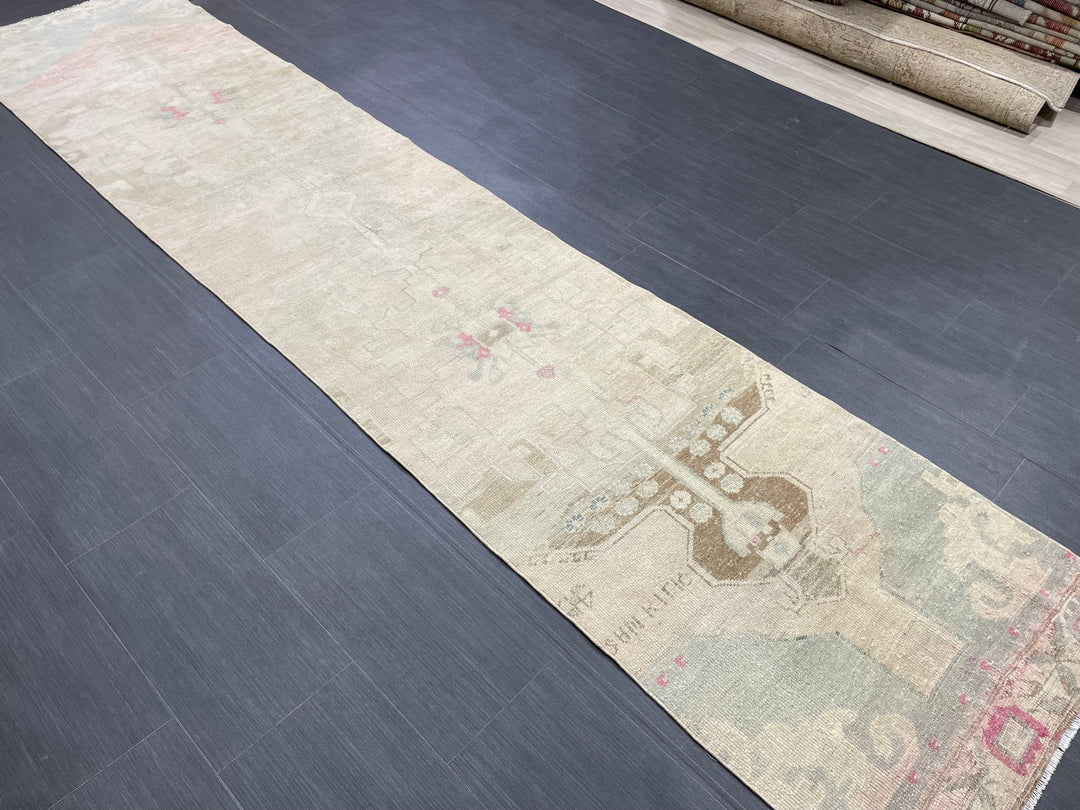 Beige Turkish Runner Rug 2' 6" x 11' 7" Hand-Knotted reverse